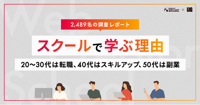 2,489名に聞いた「スクールで学ぶ理由」。20〜30代は転職、40代はスキルアップ、50代は副業
