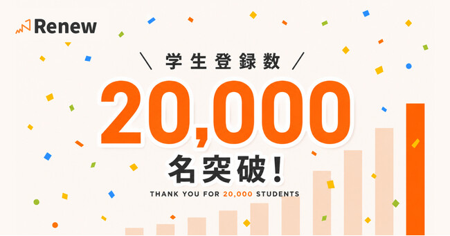 長期インターン求人サイト「Renew（リニュー）」、学生登録数20,000名を突破！