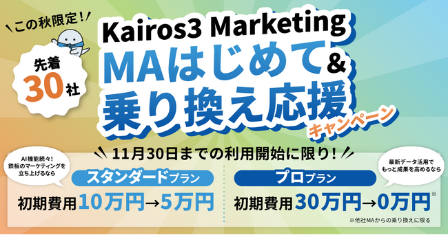 マーケティング支援ツール「Kairos3 Marketing」、初期費用を最大30万円割引する期間限定キャンペーンを実施