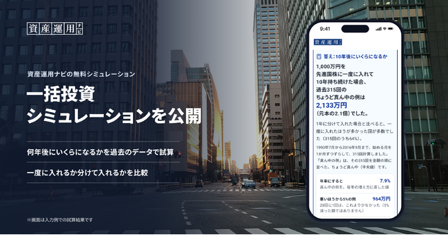 資産運用の相談サイト「資産運用ナビ」が「一括投資シミュレーション」を公開｜まとまったお金を一度に入れた場合と分けて入れた場合を、過去のデータで比較可能に